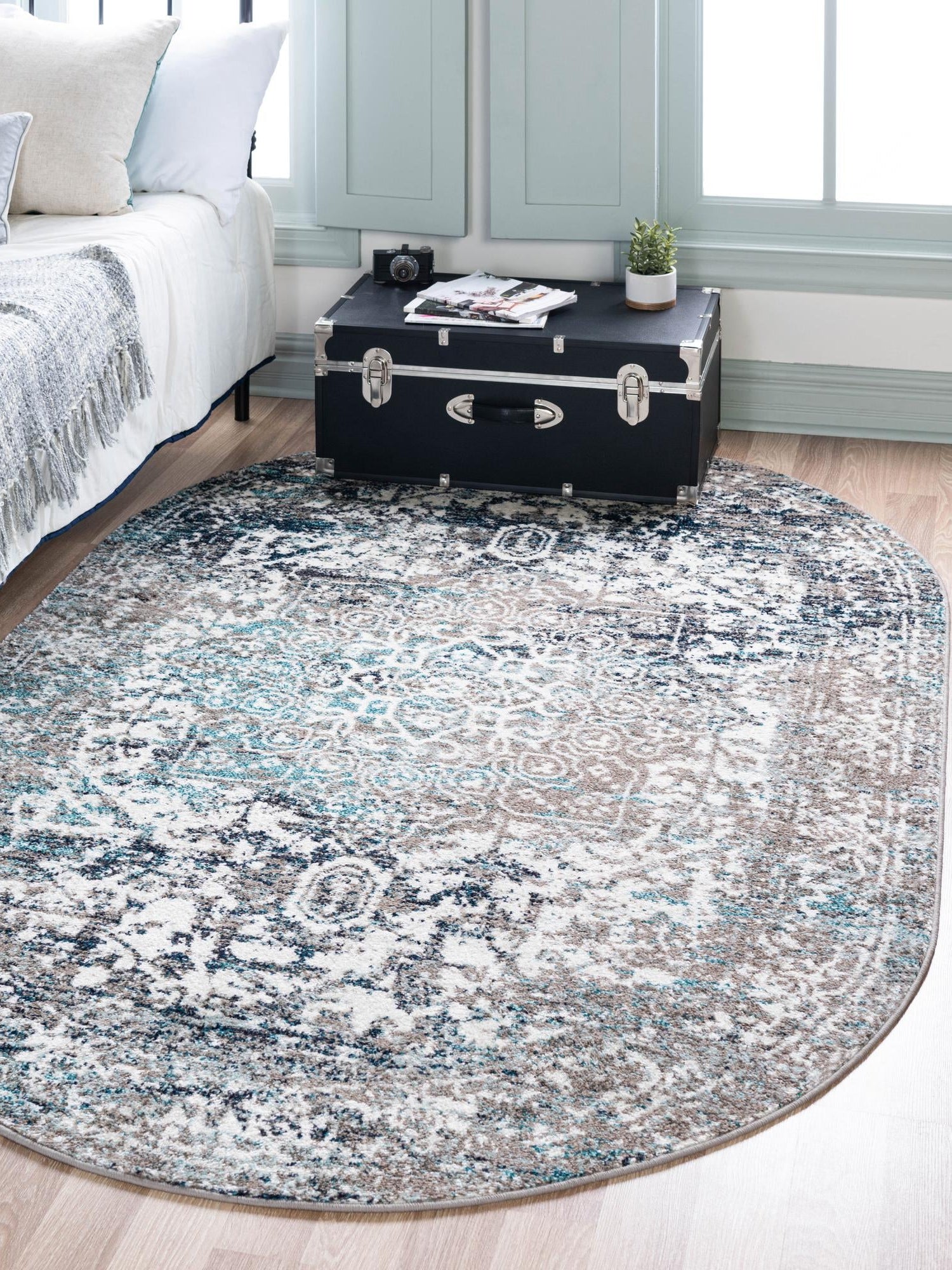 Gray 7' 10 x 10' Richmond Oval Area Rug Vintage Distressed Look Traditional Design Carpet for Unique Home Interior Design for Sale at Rug Engine