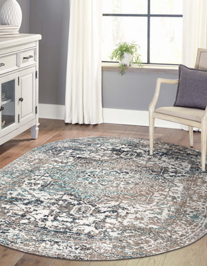 Gray 7' 10 x 10' Richmond Oval Area Rug Vintage Distressed Look Traditional Design Carpet for Unique Home Interior Design for Sale at Rug Engine