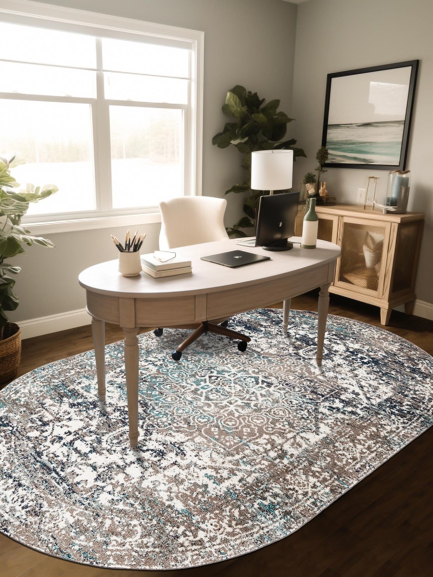 Gray 7' 10 x 10' Richmond Oval Area Rug Vintage Distressed Look Traditional Design Carpet for Unique Home Interior Design for Sale at Rug Engine