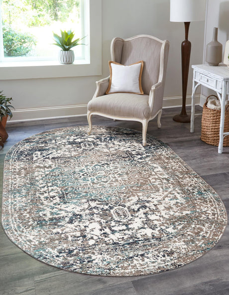 Gray 5' 3 x 8' Richmond Oval Area Rug Vintage Distressed Look Traditional Design Carpet for Unique Home Interior Design for Sale at Rug Engine