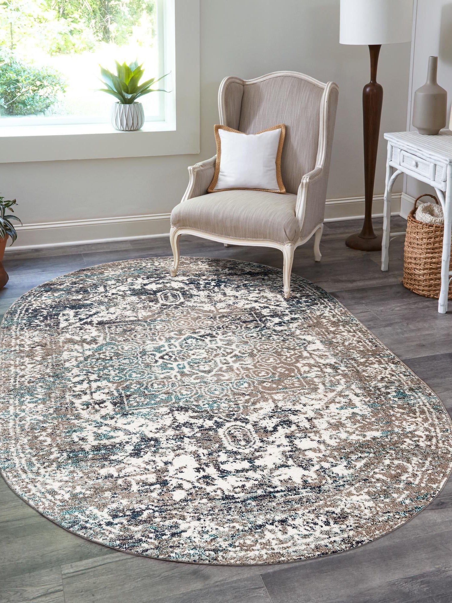Gray 7' 10 x 10' Richmond Oval Area Rug Vintage Distressed Look Traditional Design Carpet for Unique Home Interior Design for Sale at Rug Engine