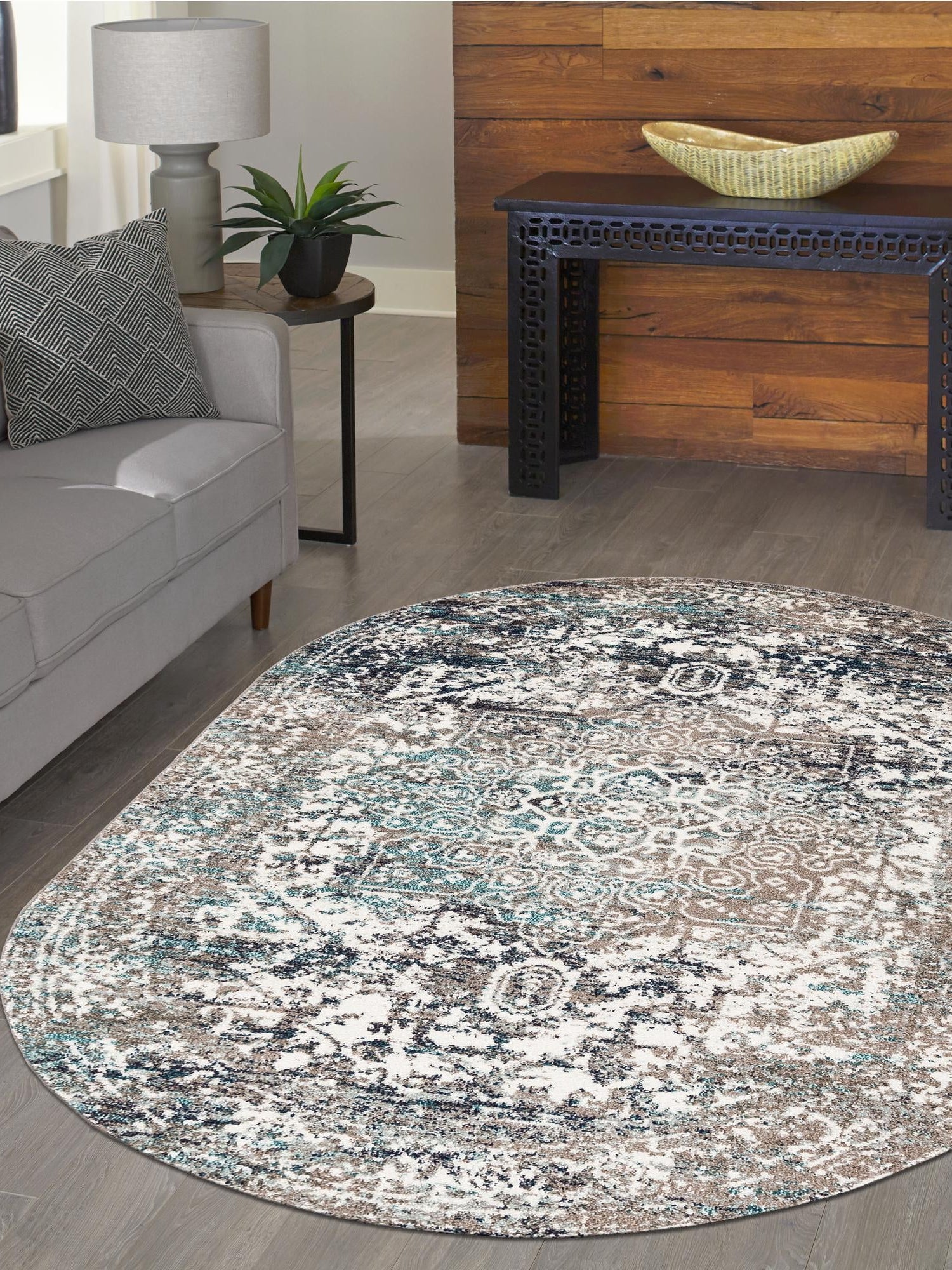 Gray 5' 3 x 8' Richmond Oval Area Rug Vintage Distressed Look Traditional Design Carpet for Unique Home Interior Design for Sale at Rug Engine