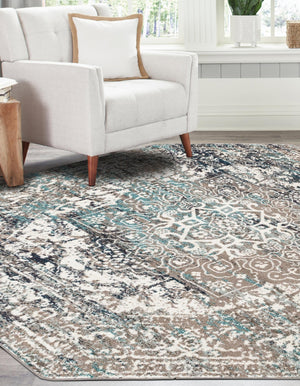 Gray 5' 3 x 5' 3 Richmond Octagon Area Rug Vintage Distressed Look Traditional Design Carpet for Unique Home Interior Design for Sale at Rug Engine