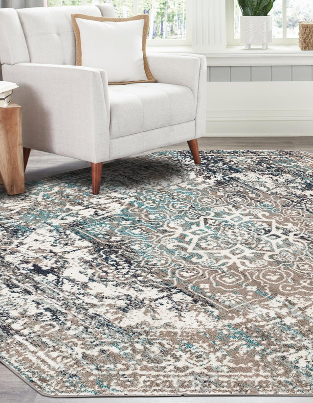 Gray 5' 3 x 5' 3 Richmond Octagon Area Rug Vintage Distressed Look Traditional Design Carpet for Unique Home Interior Design for Sale at Rug Engine