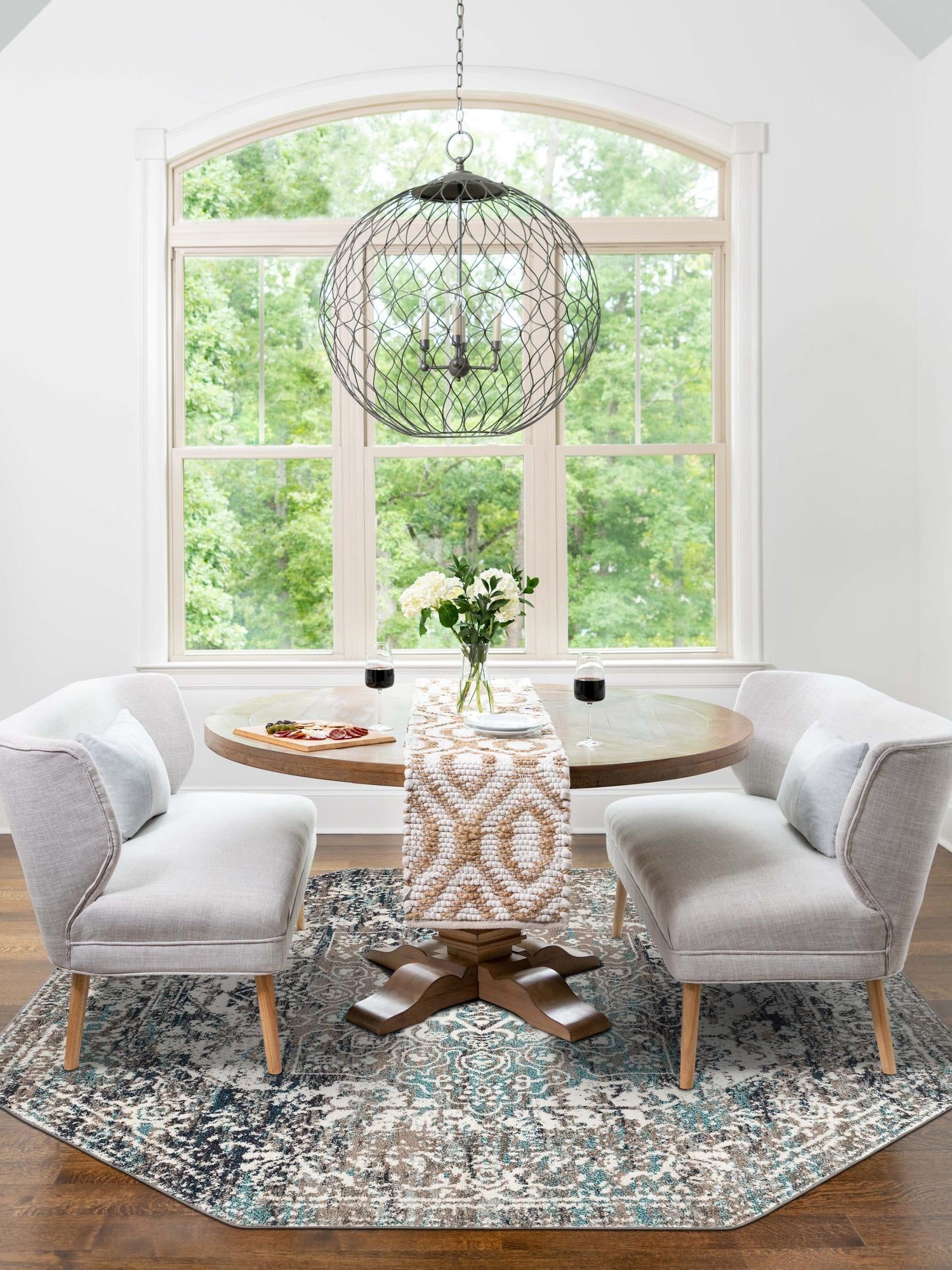 Gray 5' 3 x 5' 3 Richmond Octagon Area Rug Vintage Distressed Look Traditional Design Carpet for Unique Home Interior Design for Sale at Rug Engine