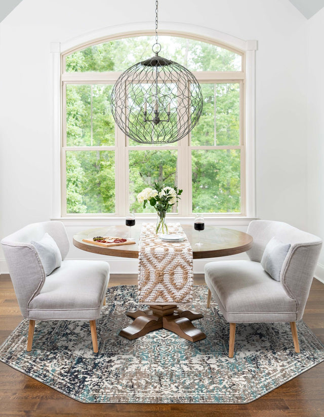 Gray 5' 3 x 5' 3 Richmond Octagon Area Rug Vintage Distressed Look Traditional Design Carpet for Unique Home Interior Design for Sale at Rug Engine