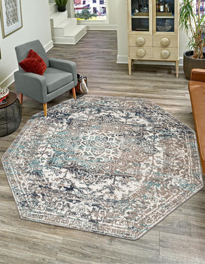 Gray 5' 3 x 5' 3 Richmond Octagon Area Rug Vintage Distressed Look Traditional Design Carpet for Unique Home Interior Design for Sale at Rug Engine