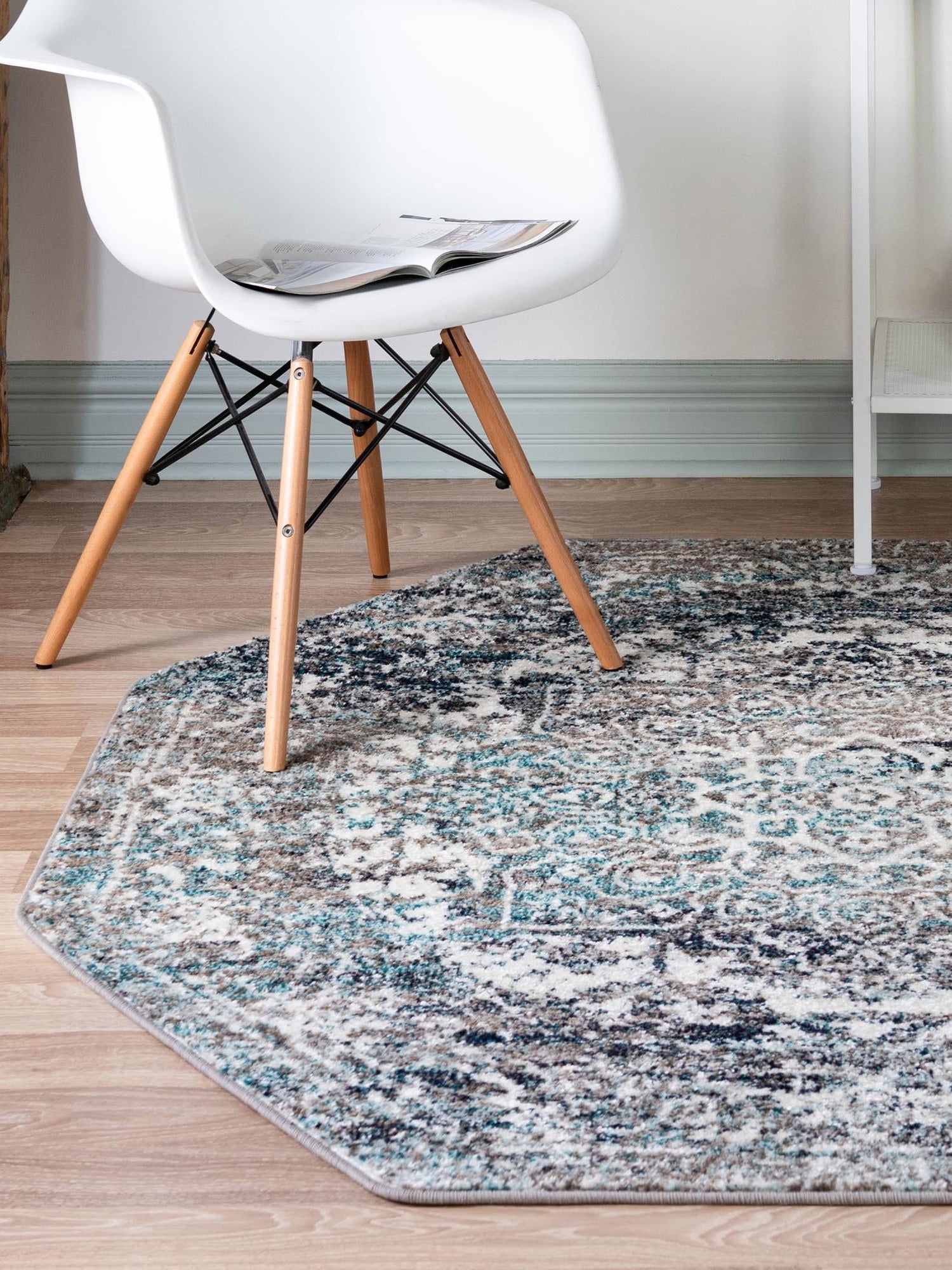 Gray 5' 3 x 5' 3 Richmond Octagon Area Rug Vintage Distressed Look Traditional Design Carpet for Unique Home Interior Design for Sale at Rug Engine