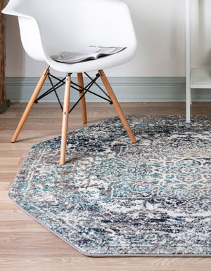 Gray 5' 3 x 5' 3 Richmond Octagon Area Rug Vintage Distressed Look Traditional Design Carpet for Unique Home Interior Design for Sale at Rug Engine