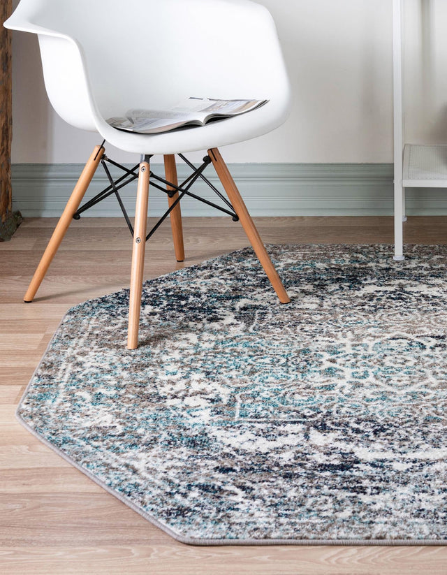 Gray 5' 3 x 5' 3 Richmond Octagon Area Rug Vintage Distressed Look Traditional Design Carpet for Unique Home Interior Design for Sale at Rug Engine