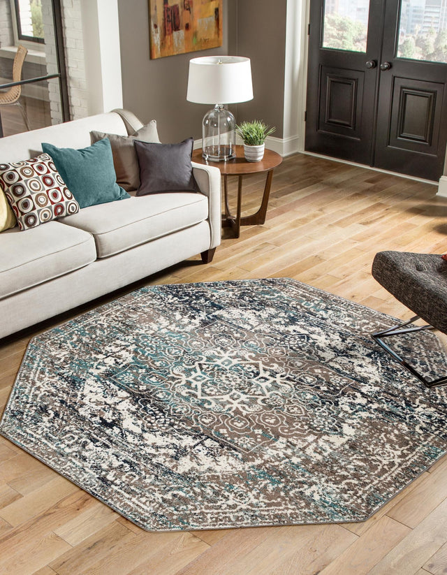 Gray 5' 3 x 5' 3 Richmond Octagon Area Rug Vintage Distressed Look Traditional Design Carpet for Unique Home Interior Design for Sale at Rug Engine