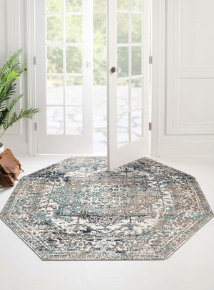 Gray 5' 3 x 5' 3 Richmond Octagon Area Rug Vintage Distressed Look Traditional Design Carpet for Unique Home Interior Design for Sale at Rug Engine