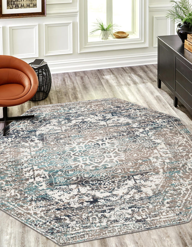 Gray 5' 3 x 5' 3 Richmond Octagon Area Rug Vintage Distressed Look Traditional Design Carpet for Unique Home Interior Design for Sale at Rug Engine