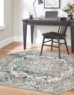Gray 5' 3 x 5' 3 Richmond Octagon Area Rug Vintage Distressed Look Traditional Design Carpet for Unique Home Interior Design for Sale at Rug Engine