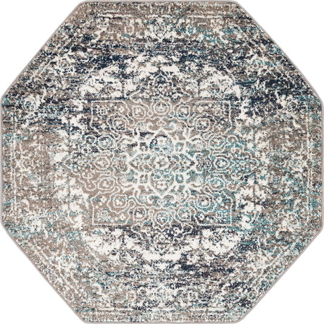 Gray 5' 3 x 5' 3 Richmond Octagon Area Rug Vintage Distressed Look Traditional Design Carpet for Unique Home Interior Design for Sale at Rug Engine