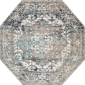 Gray 7' 10 x 7' 10 Richmond Octagon Area Rug Vintage Distressed Look Traditional Design Carpet for Unique Home Interior Design for Sale at Rug Engine