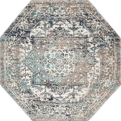 Gray 7' 10 x 7' 10 Richmond Octagon Area Rug Vintage Distressed Look Traditional Design Carpet for Unique Home Interior Design for Sale at Rug Engine