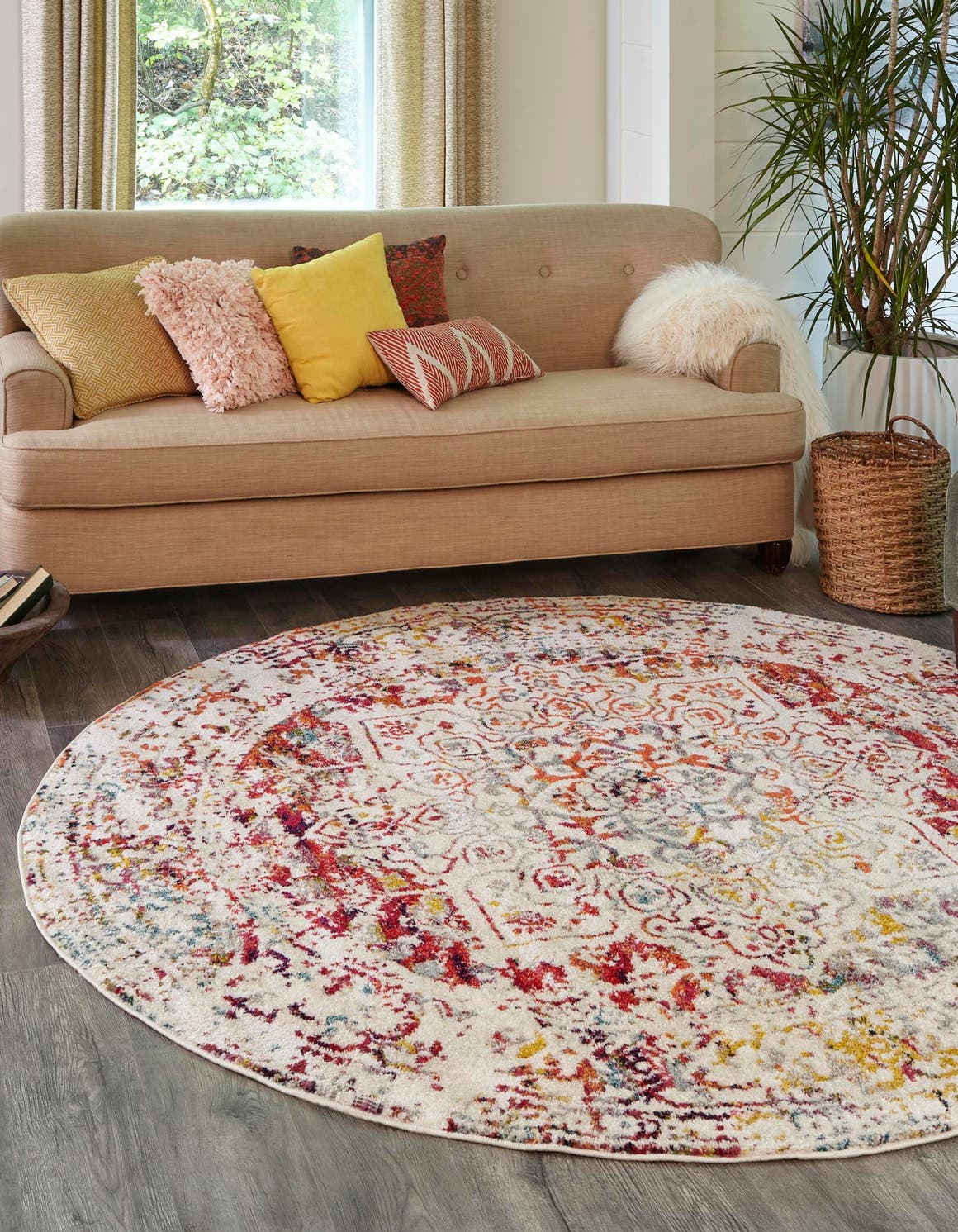 Light Multicolor 3' 1 x 3' 1 Richmond Round Area Rug Vintage Distressed Look Traditional Design Carpet for Unique Home Interior Design for Sale at Rug Engine