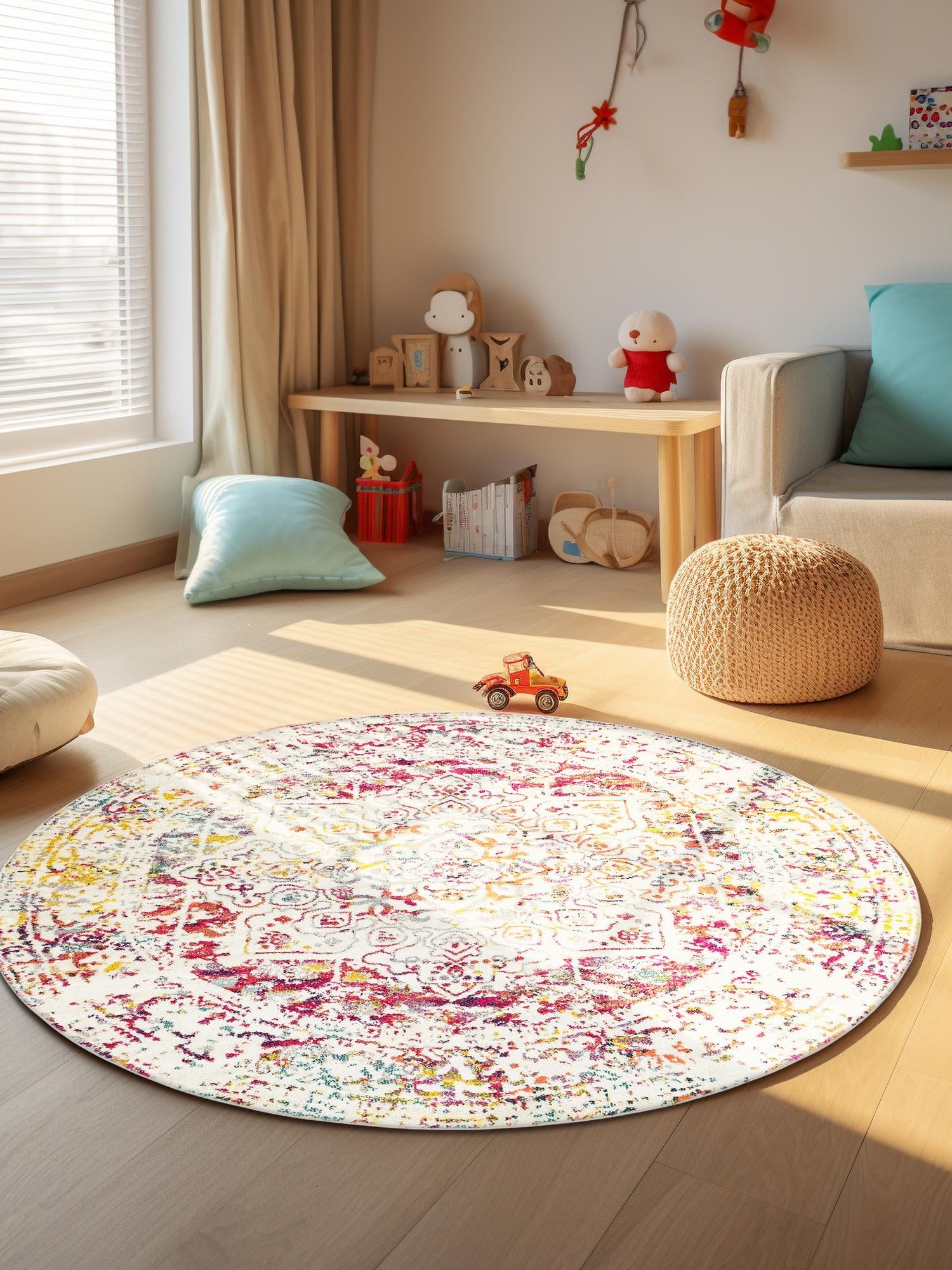 Light Multicolor 3' 1 x 3' 1 Richmond Round Area Rug Vintage Distressed Look Traditional Design Carpet for Unique Home Interior Design for Sale at Rug Engine