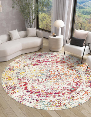 Light Multicolor 6' 1 x 6' 1 Richmond Round Area Rug Vintage Distressed Look Traditional Design Carpet for Unique Home Interior Design for Sale at Rug Engine