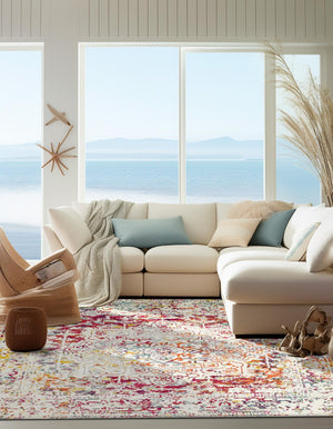 Light Multicolor 7' 10 x 7' 10 Richmond Square Area Rug Vintage Distressed Look Traditional Design Carpet for Unique Home Interior Design for Sale at Rug Engine