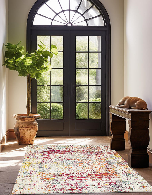 Light Multicolor 7' 10 x 7' 10 Richmond Square Area Rug Vintage Distressed Look Traditional Design Carpet for Unique Home Interior Design for Sale at Rug Engine