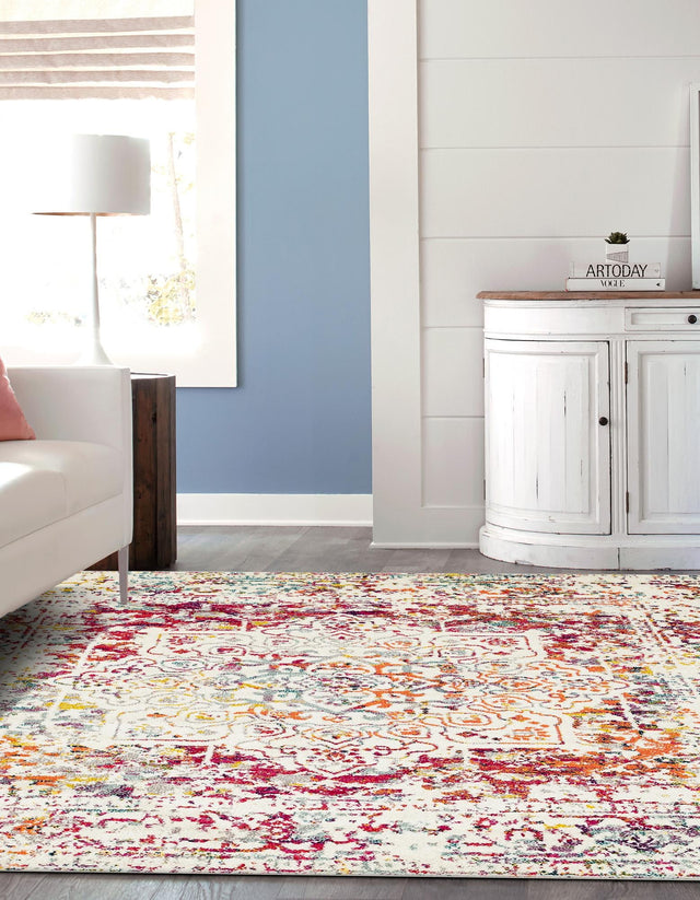 Light Multicolor 5' 3 x 5' 3 Richmond Square Area Rug Vintage Distressed Look Traditional Design Carpet for Unique Home Interior Design for Sale at Rug Engine