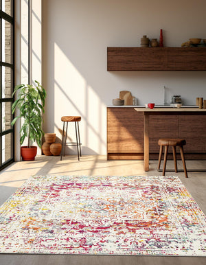 Light Multicolor 7' 10 x 7' 10 Richmond Square Area Rug Vintage Distressed Look Traditional Design Carpet for Unique Home Interior Design for Sale at Rug Engine
