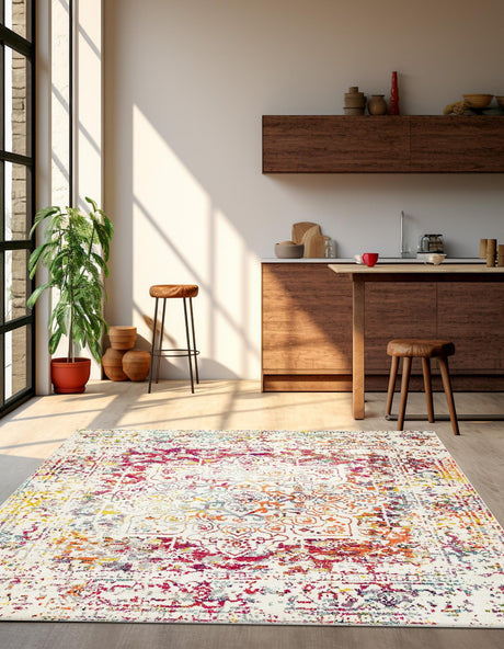Light Multicolor 7' 10 x 7' 10 Richmond Square Area Rug Vintage Distressed Look Traditional Design Carpet for Unique Home Interior Design for Sale at Rug Engine