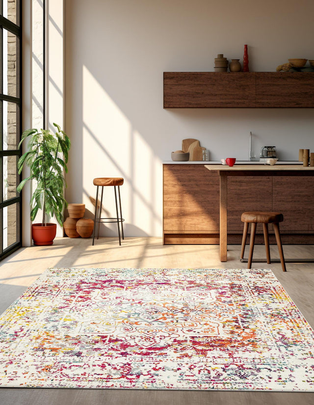 Light Multicolor 5' 3 x 5' 3 Richmond Square Area Rug Vintage Distressed Look Traditional Design Carpet for Unique Home Interior Design for Sale at Rug Engine