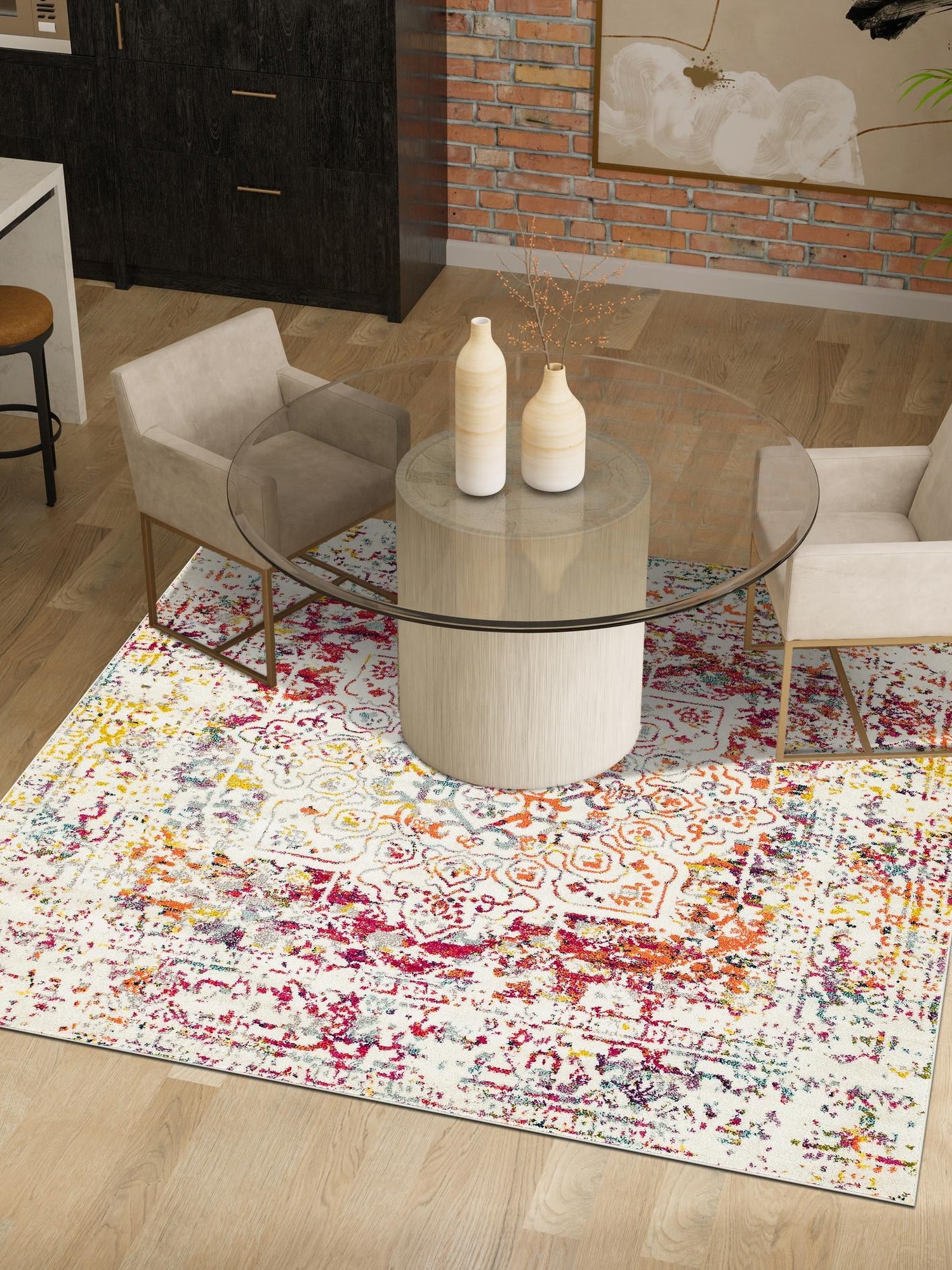 Light Multicolor 5' 3 x 5' 3 Richmond Square Area Rug Vintage Distressed Look Traditional Design Carpet for Unique Home Interior Design for Sale at Rug Engine