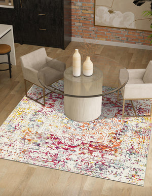 Light Multicolor 5' 3 x 5' 3 Richmond Square Area Rug Vintage Distressed Look Traditional Design Carpet for Unique Home Interior Design for Sale at Rug Engine