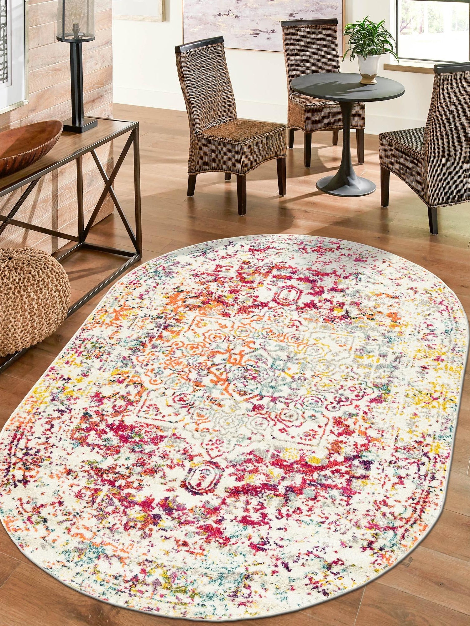 Light Multicolor 7' 10 x 10' Richmond Oval Area Rug Vintage Distressed Look Traditional Design Carpet for Unique Home Interior Design for Sale at Rug Engine