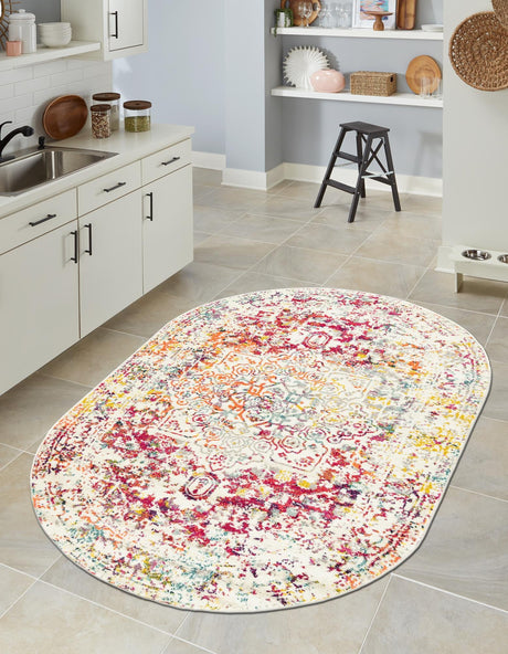 Light Multicolor 4' 1 x 6' 1 Richmond Oval Area Rug Vintage Distressed Look Traditional Design Carpet for Unique Home Interior Design for Sale at Rug Engine