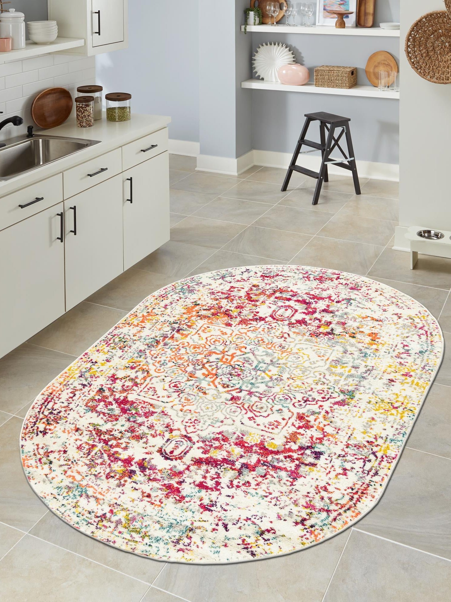 Light Multicolor 5' 3 x 8' Richmond Oval Area Rug Vintage Distressed Look Traditional Design Carpet for Unique Home Interior Design for Sale at Rug Engine