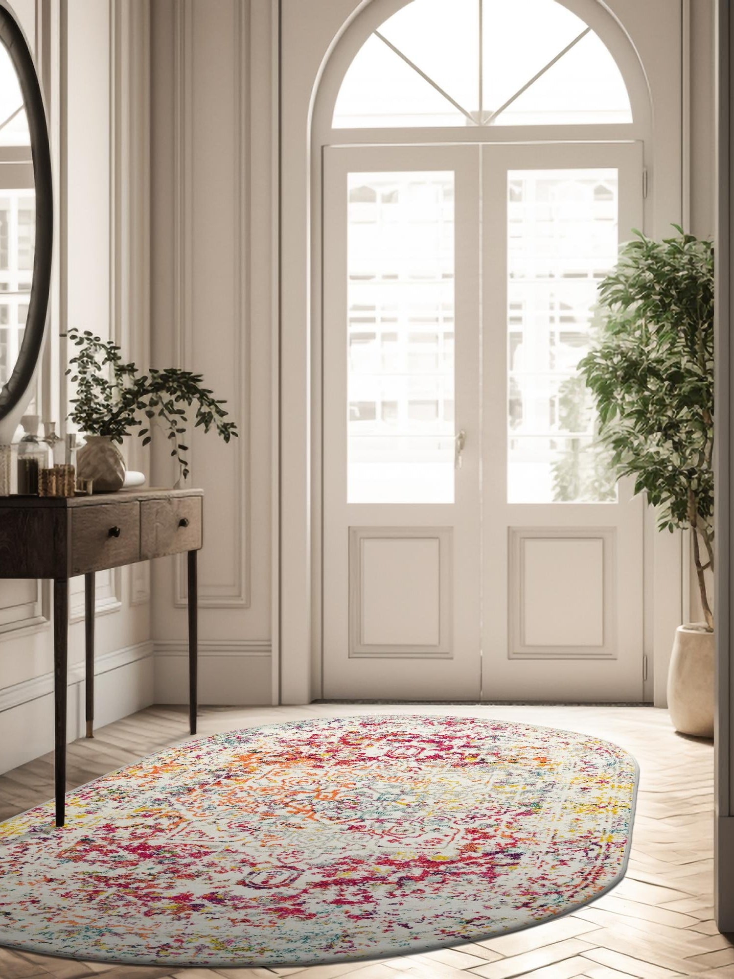 Light Multicolor 7' 10 x 10' Richmond Oval Area Rug Vintage Distressed Look Traditional Design Carpet for Unique Home Interior Design for Sale at Rug Engine