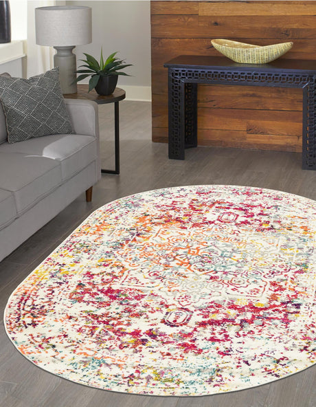Light Multicolor 4' 1 x 6' 1 Richmond Oval Area Rug Vintage Distressed Look Traditional Design Carpet for Unique Home Interior Design for Sale at Rug Engine