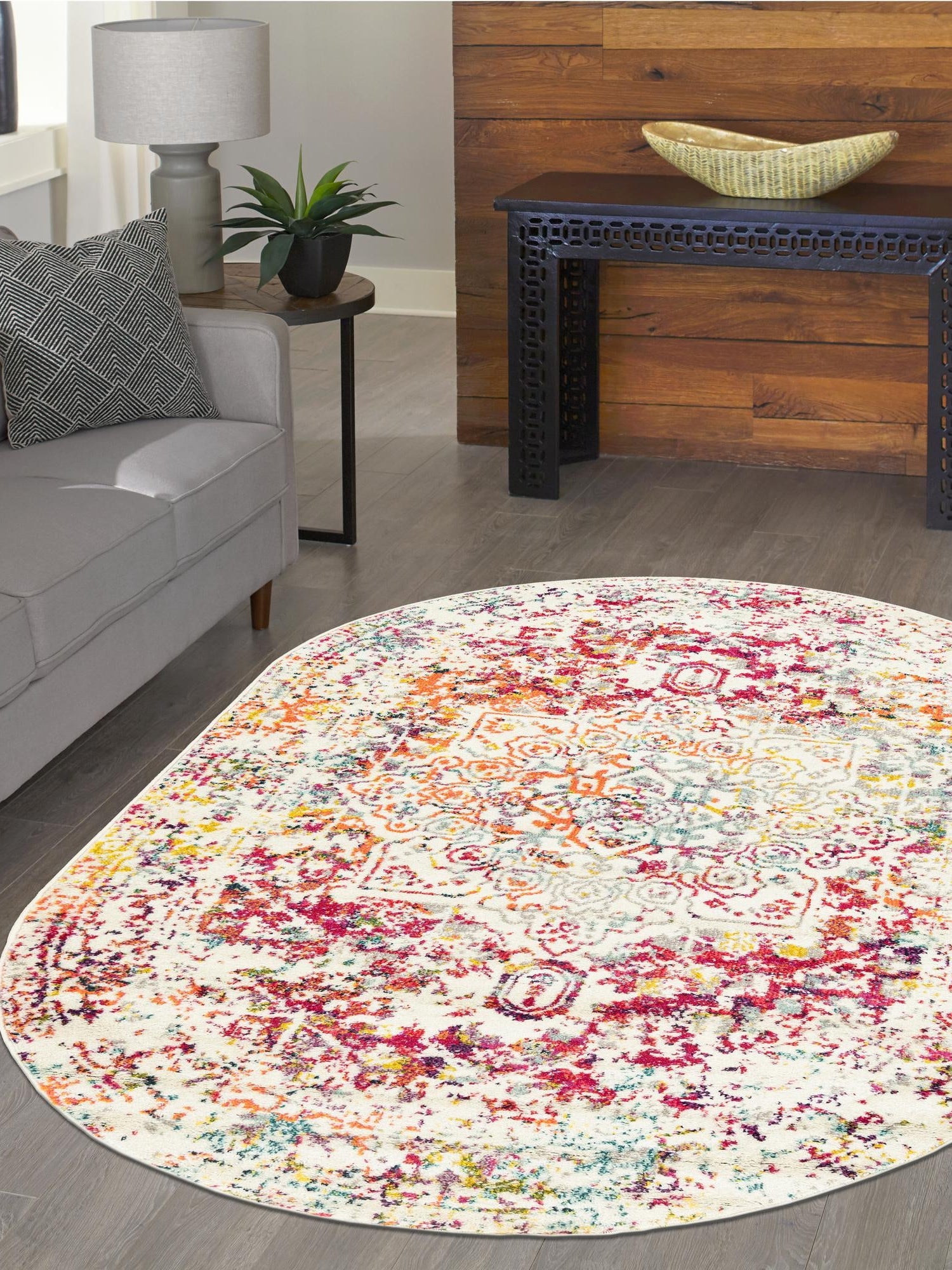 Light Multicolor 7' 1 x 10' Richmond Oval Area Rug Vintage Distressed Look Traditional Design Carpet for Unique Home Interior Design for Sale at Rug Engine