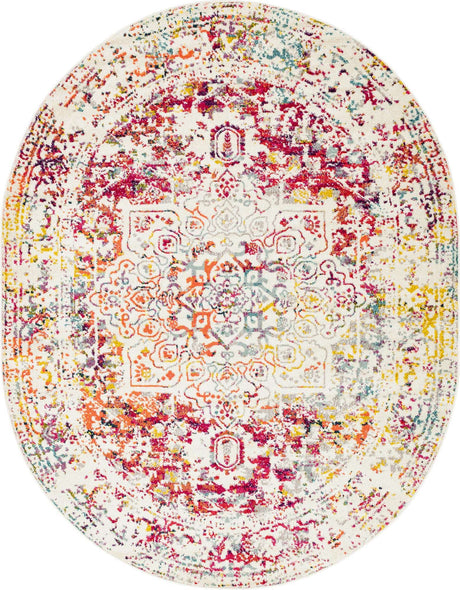 Light Multicolor 7' 10 x 10' Richmond Oval Area Rug Vintage Distressed Look Traditional Design Carpet for Unique Home Interior Design for Sale at Rug Engine