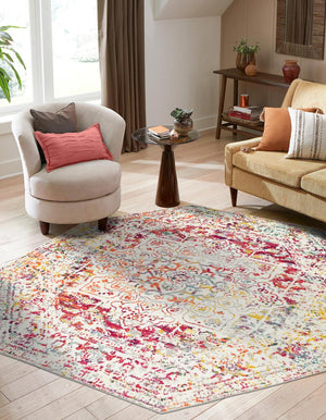 Light Multicolor 5' 3 x 5' 3 Richmond Octagon Area Rug Vintage Distressed Look Traditional Design Carpet for Unique Home Interior Design for Sale at Rug Engine