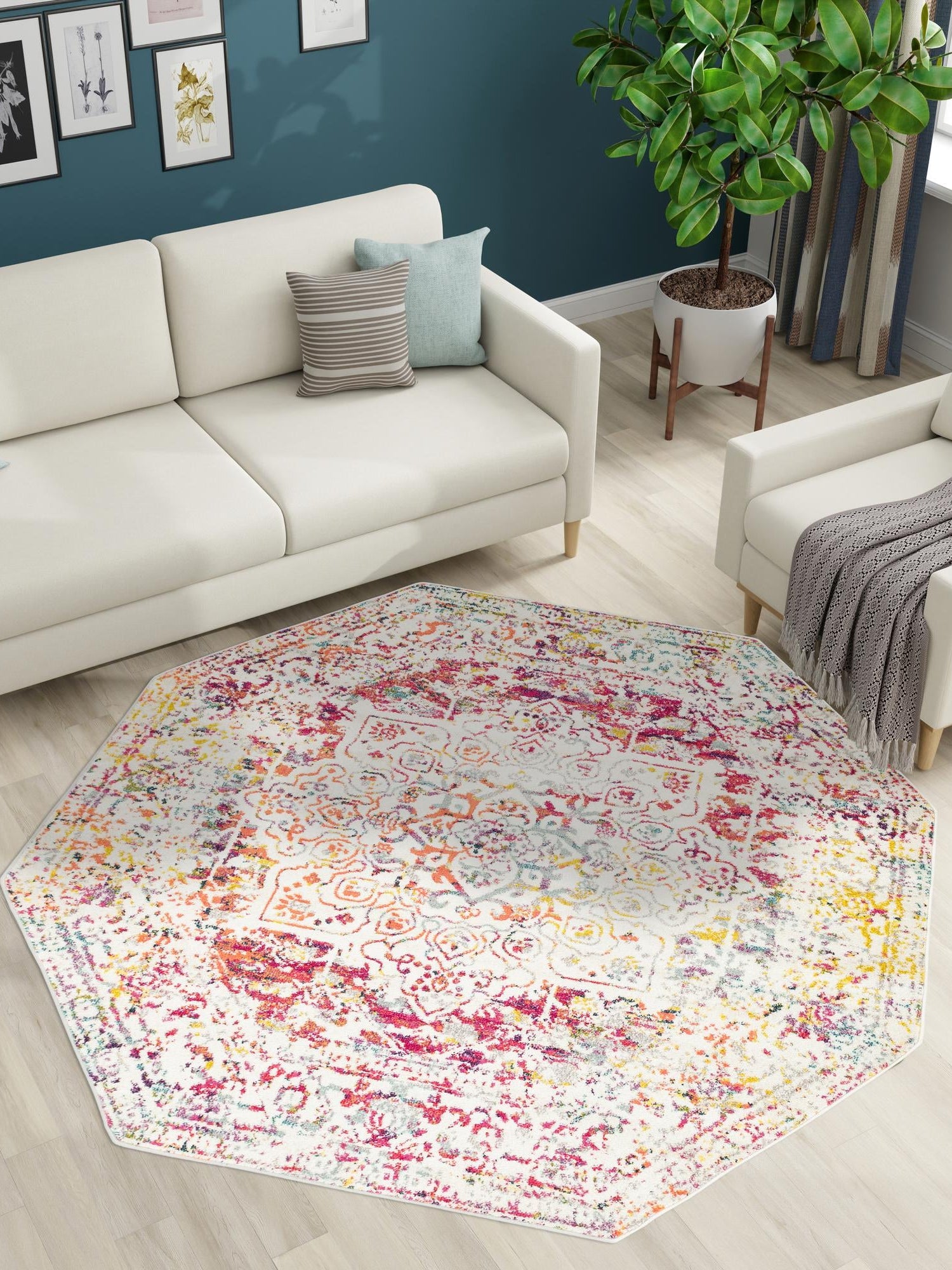 Light Multicolor 6' 1 x 6' 1 Richmond Octagon Area Rug Vintage Distressed Look Traditional Design Carpet for Unique Home Interior Design for Sale at Rug Engine