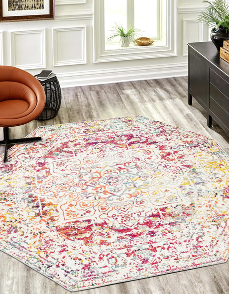 Light Multicolor 5' 3 x 5' 3 Richmond Octagon Area Rug Vintage Distressed Look Traditional Design Carpet for Unique Home Interior Design for Sale at Rug Engine