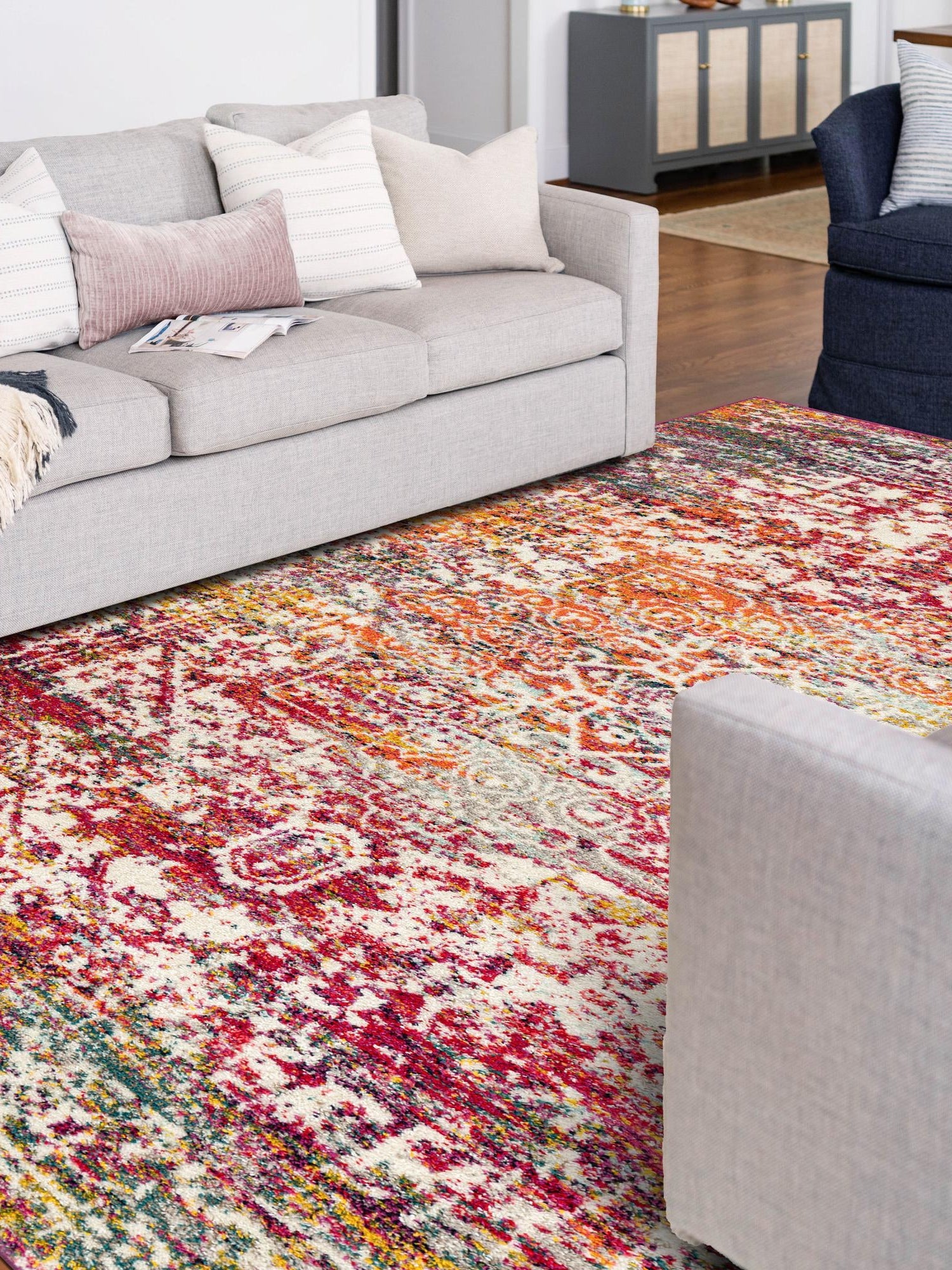 Multicolor 7' 10 x 11' Richmond Rectangle Area Rug Vintage Distressed Look Traditional Design Carpet for Unique Home Interior Design for Sale at Rug Engine