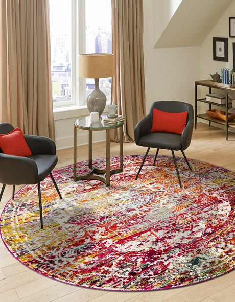 Multicolor 7' 1 x 7' 1 Richmond Round Area Rug Vintage Distressed Look Traditional Design Carpet for Unique Home Interior Design for Sale at Rug Engine