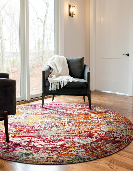 Multicolor 7' 1 x 7' 1 Richmond Round Area Rug Vintage Distressed Look Traditional Design Carpet for Unique Home Interior Design for Sale at Rug Engine