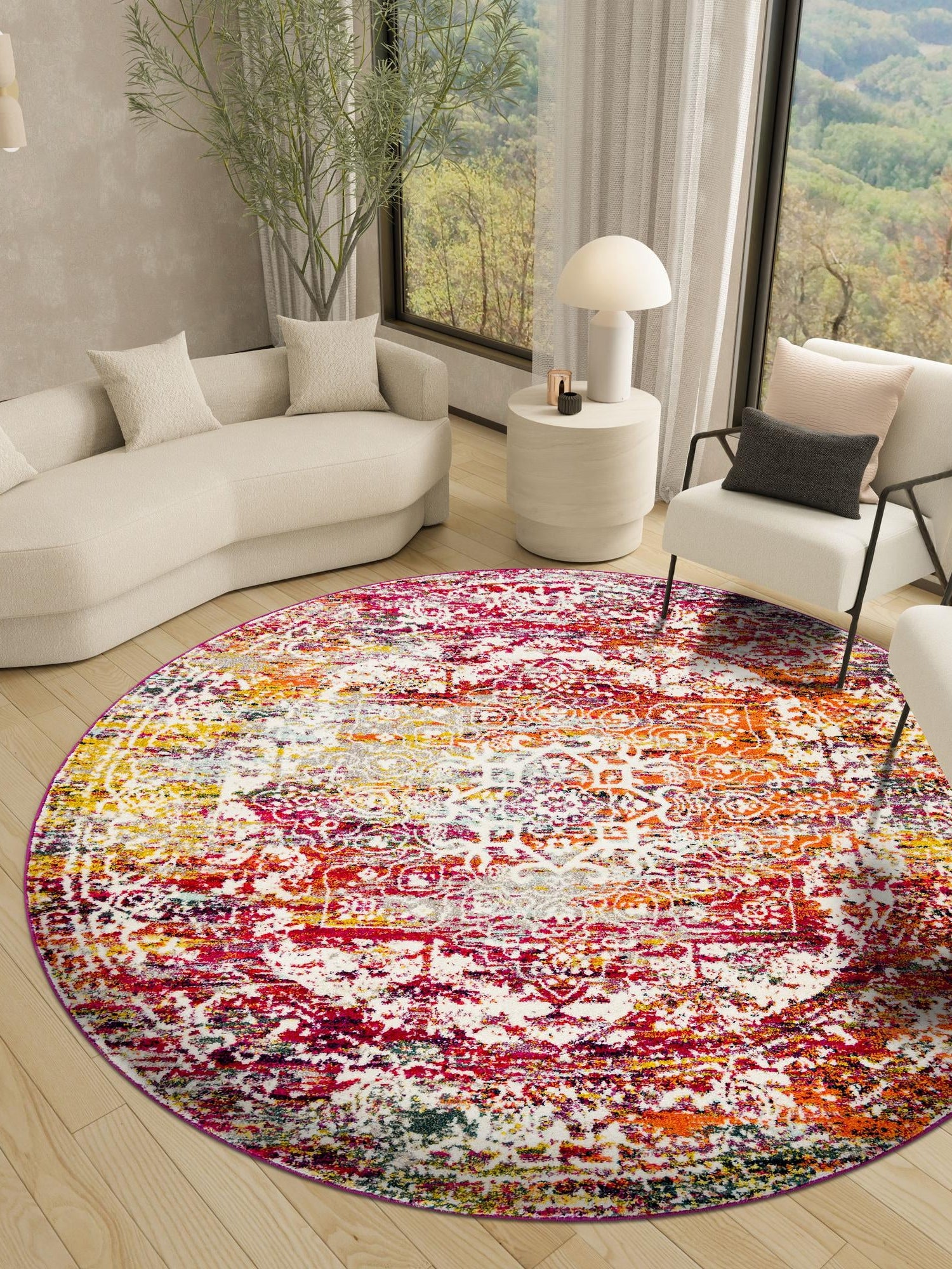 Multicolor 10' x 10' Richmond Round Area Rug Vintage Distressed Look Traditional Design Carpet for Unique Home Interior Design for Sale at Rug Engine