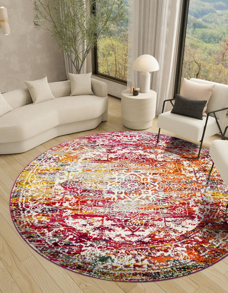 Multicolor 7' 10 x 7' 10 Richmond Round Area Rug Vintage Distressed Look Traditional Design Carpet for Unique Home Interior Design for Sale at Rug Engine