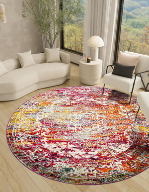 Multicolor 7' 1 x 7' 1 Richmond Round Area Rug Vintage Distressed Look Traditional Design Carpet for Unique Home Interior Design for Sale at Rug Engine