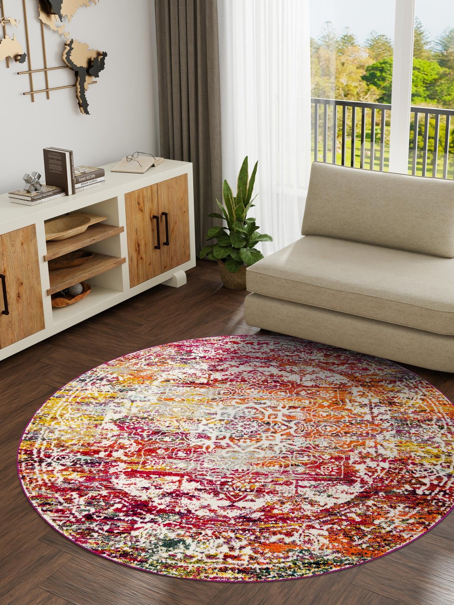 Multicolor 7' 10 x 7' 10 Richmond Round Area Rug Vintage Distressed Look Traditional Design Carpet for Unique Home Interior Design for Sale at Rug Engine