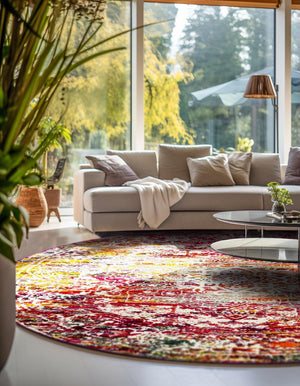 Multicolor 10' x 10' Richmond Round Area Rug Vintage Distressed Look Traditional Design Carpet for Unique Home Interior Design for Sale at Rug Engine